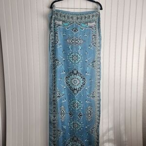 Lion Bird Blue 100% Silk Made In India Long Scarf 20x68